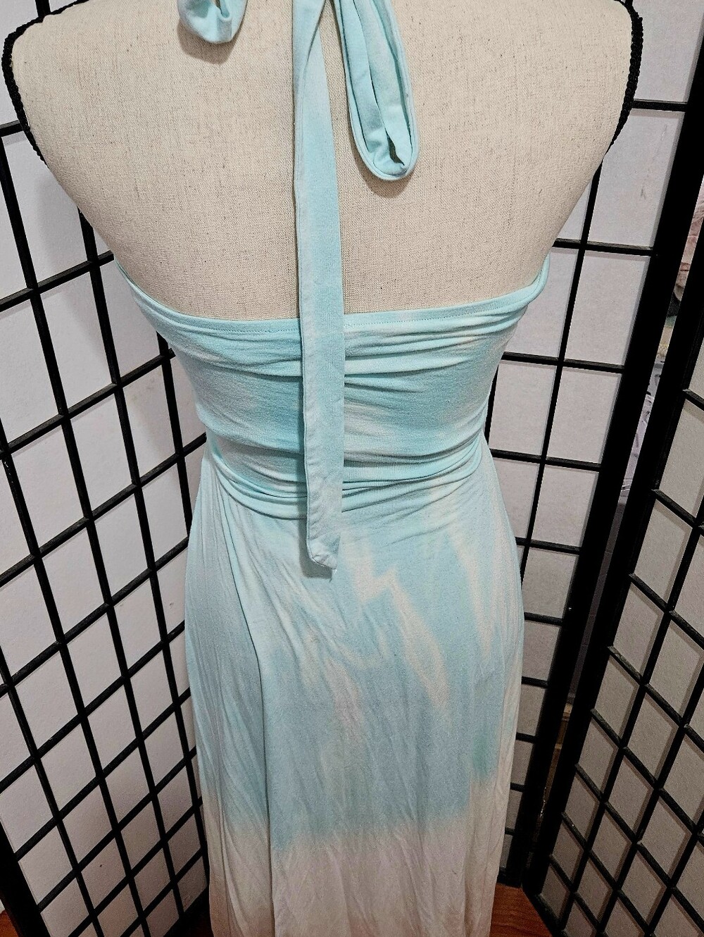 Sky Size Small Teal Ombre Tie-Dye Jersey Braided Halter Maxi Dress - Picture 5 of 6
